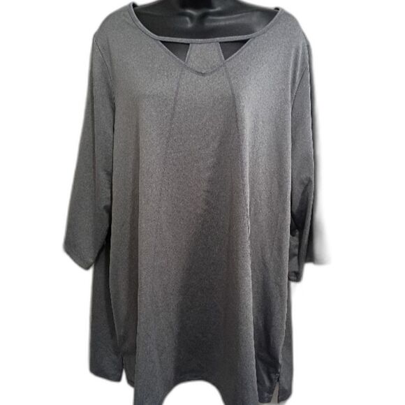 Catherines Gray Women's Top 1X Casual Minimalist 3/4 Sleeve Stretchy Active - Picture 1 of 11